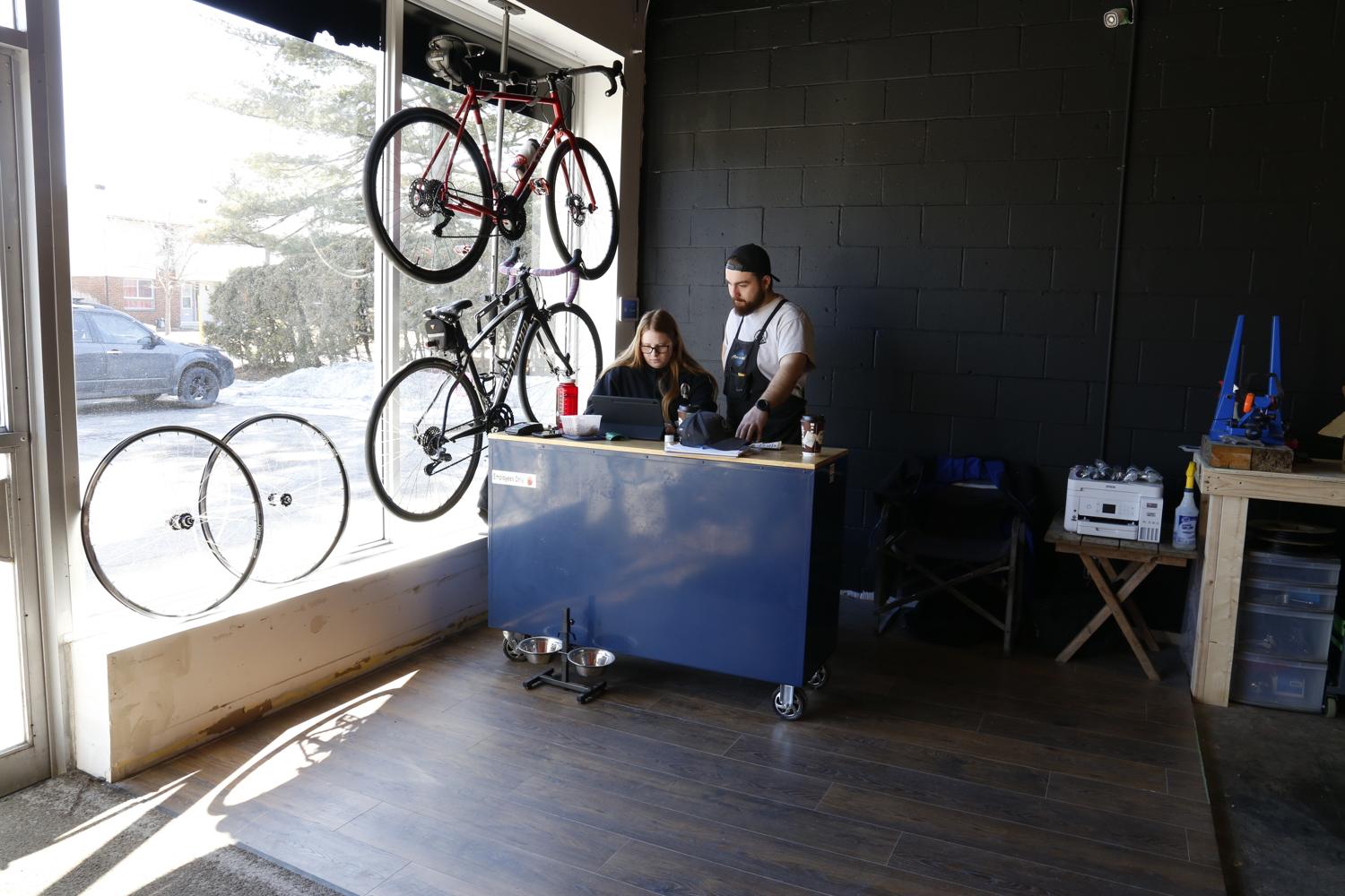 The front counter and repair area at Z's Bike Fix